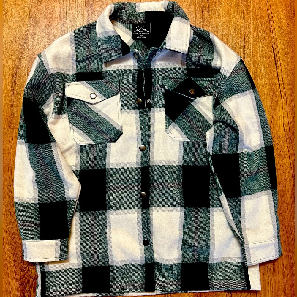 Green and Gray Plaid Oversized Flannel Shacket